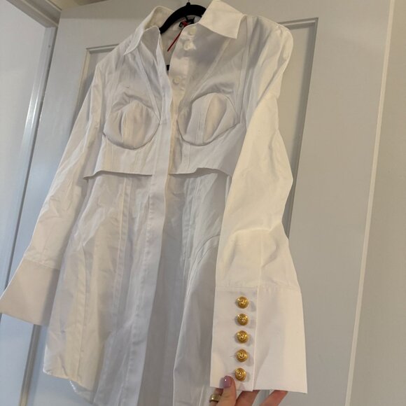 NWT Balmain Mini Shirt Dress Button Down Cotton Poplin White Sz 40 - Picture 4 of 9